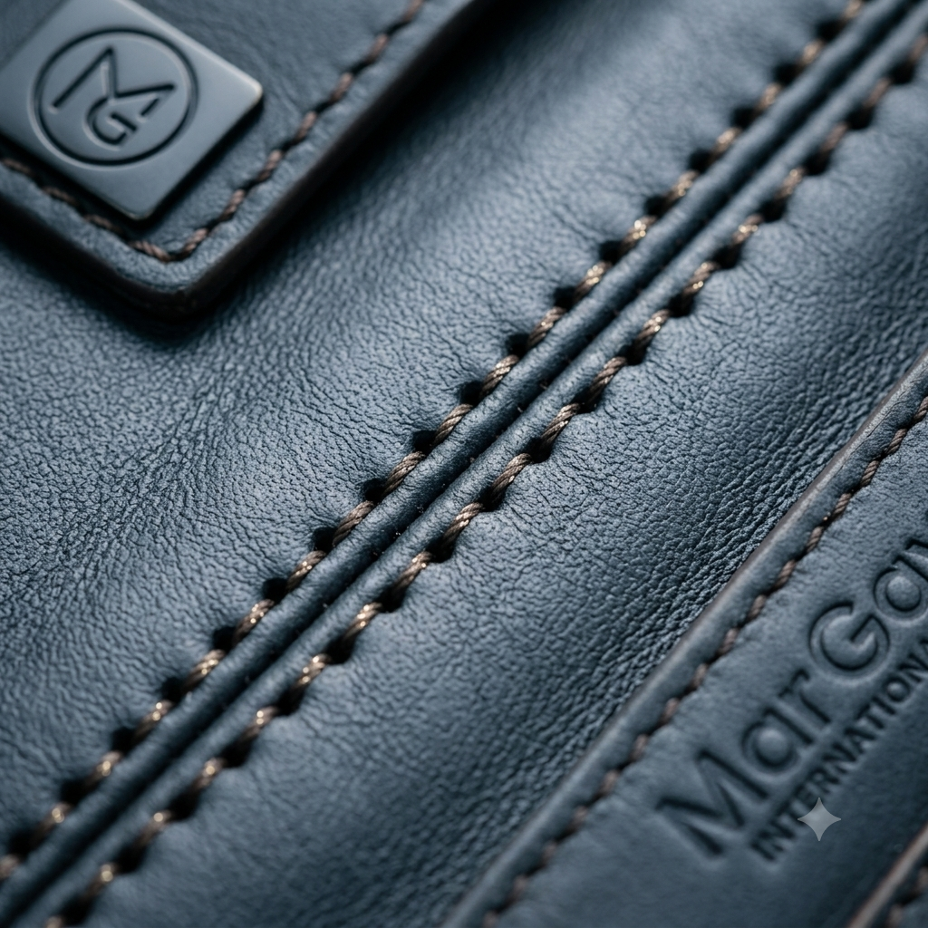 Close-up of saddle stitch on leather